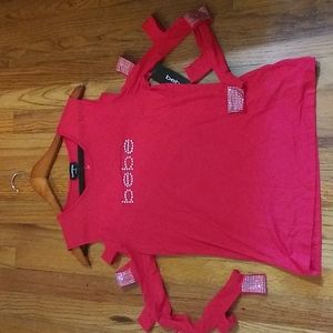 NWT. bebe red long sleeve top.